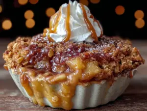 salted caramel apple crisp for two - featured image