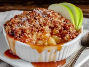 salted caramel apple crisp for two - featured image