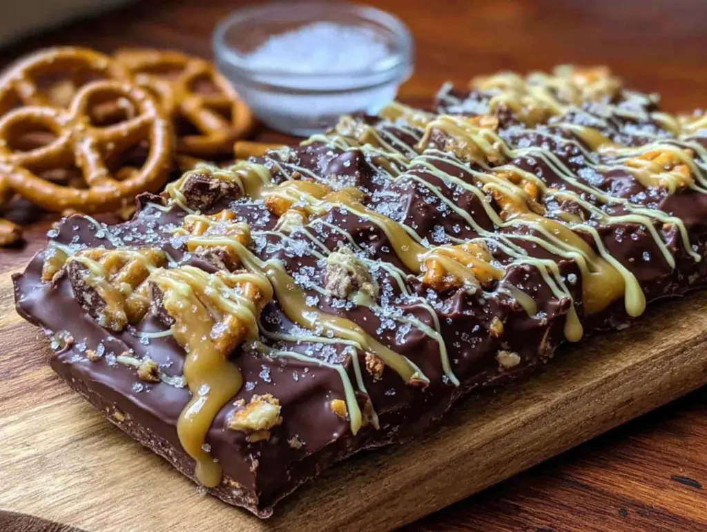 Salted Caramel Pretzel Football Bark - featured image