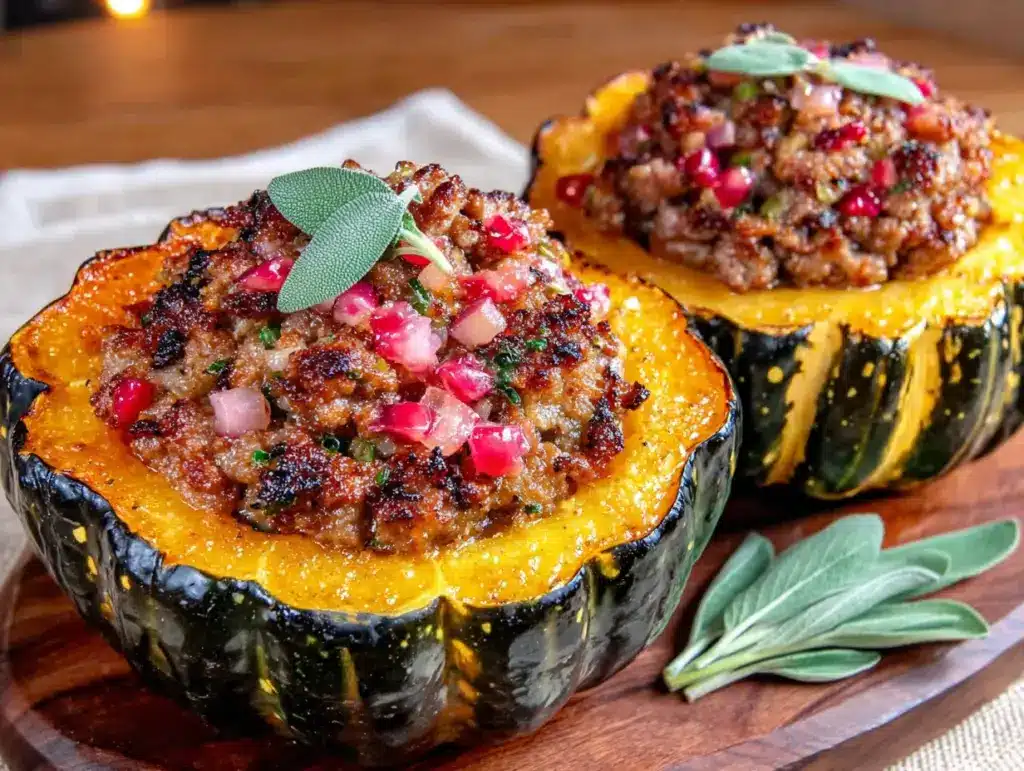 savory sausage-stuffed acorn squash boats - featured image