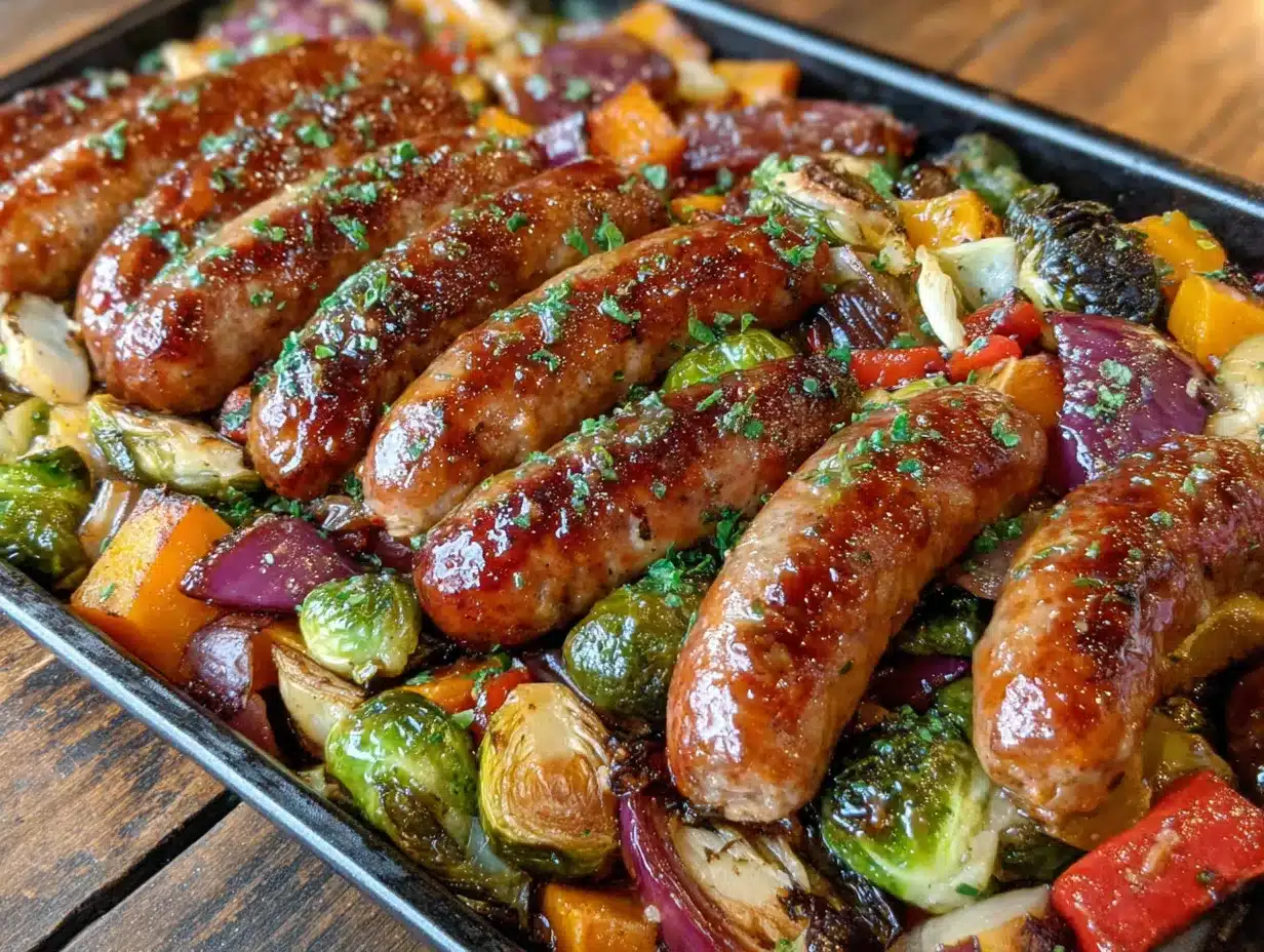 sheet pan sausage and fall vegetables preparation steps