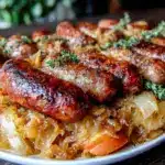 sheet pan sausage sauerkraut and apples - featured image