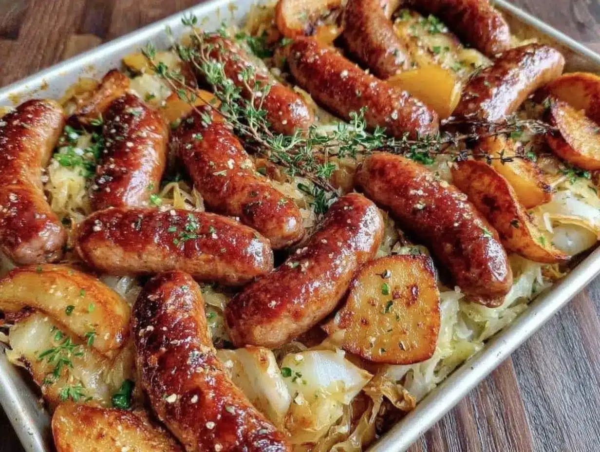 sheet pan sausage sauerkraut and apples preparation steps