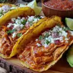 slow cooker salsa chicken tacos - featured image