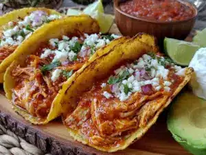 slow cooker salsa chicken tacos - featured image