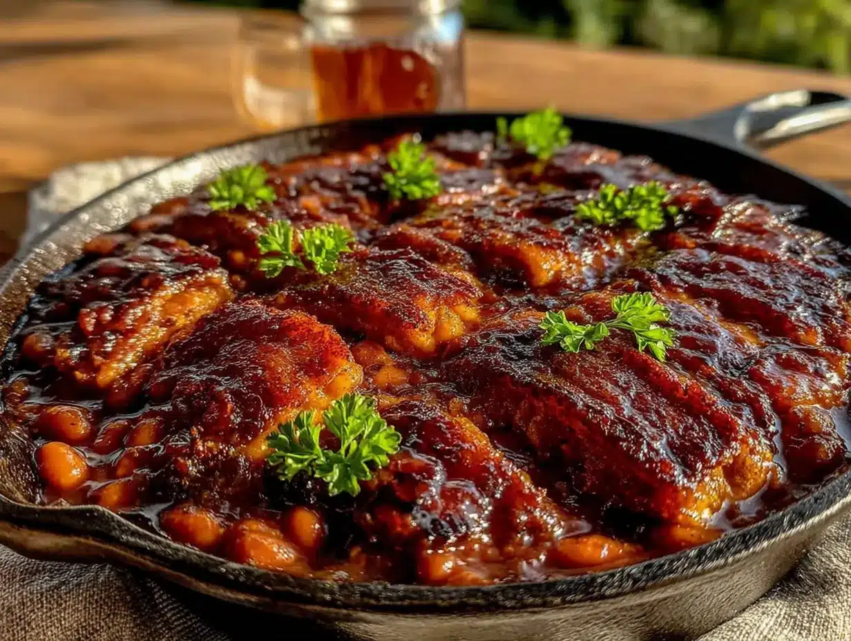 smoky bourbon bacon baked beans preparation steps