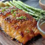sticky honey garlic baked salmon - featured image