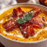 butternut squash and sage soup with bacon - featured image