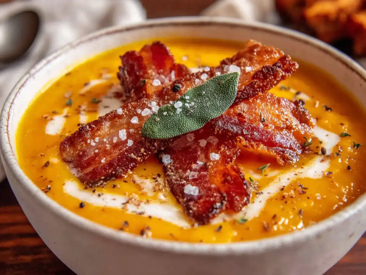 butternut squash and sage soup with bacon - featured image
