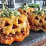 cozy jack-o-lantern stuffed bell peppers - featured image