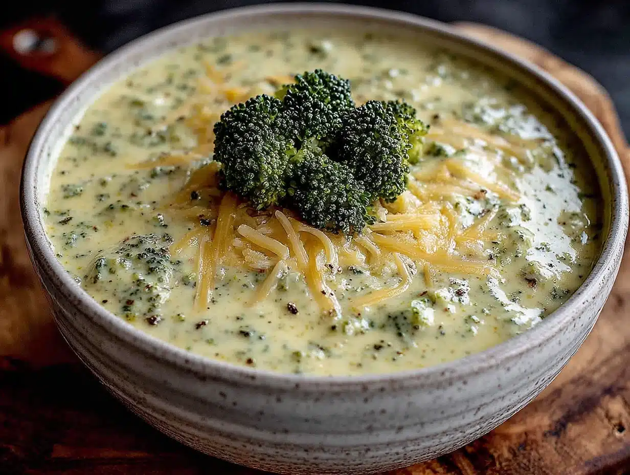 creamy crockpot cheddar broccoli soup - featured image