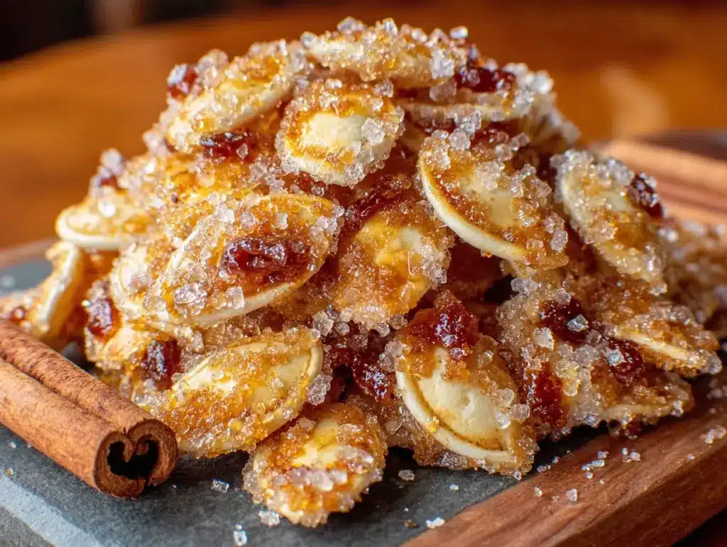 crispy cinnamon sugar pumpkin seeds - featured image