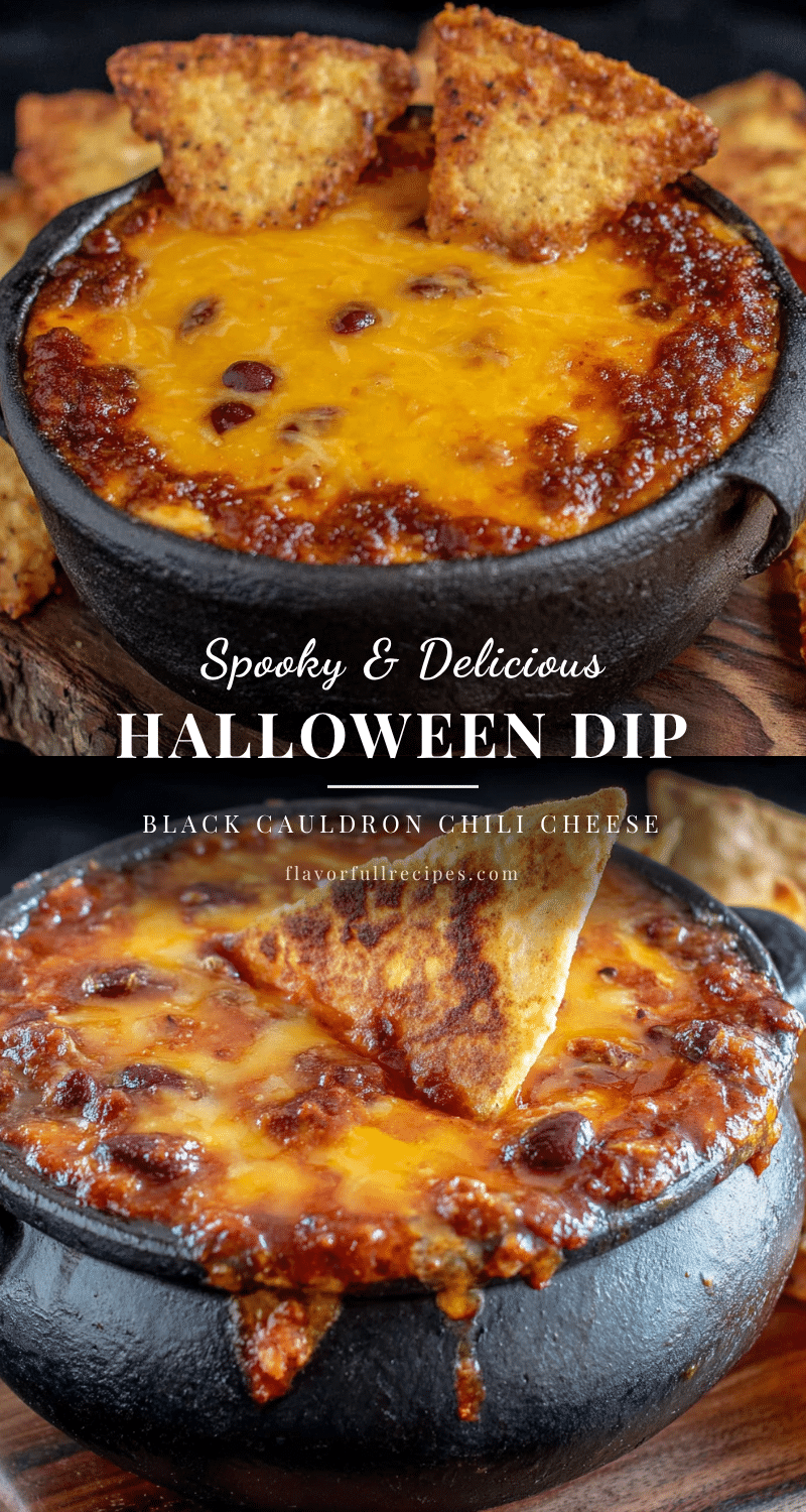 halloween black cauldron chili cheese dip recipe