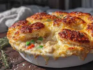 leftover turkey pot pie with biscuit topping - featured image