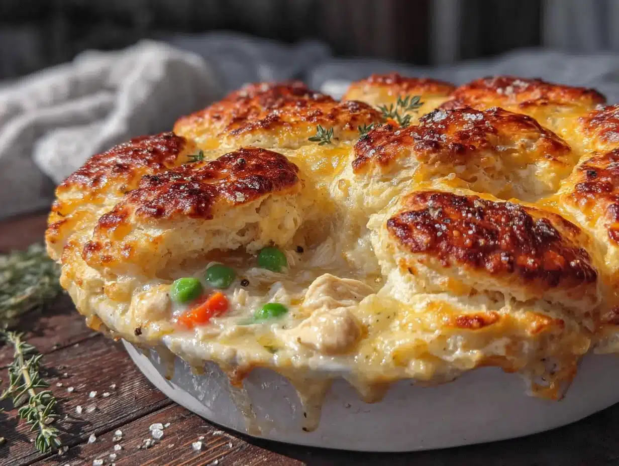 leftover turkey pot pie with biscuit topping - featured image