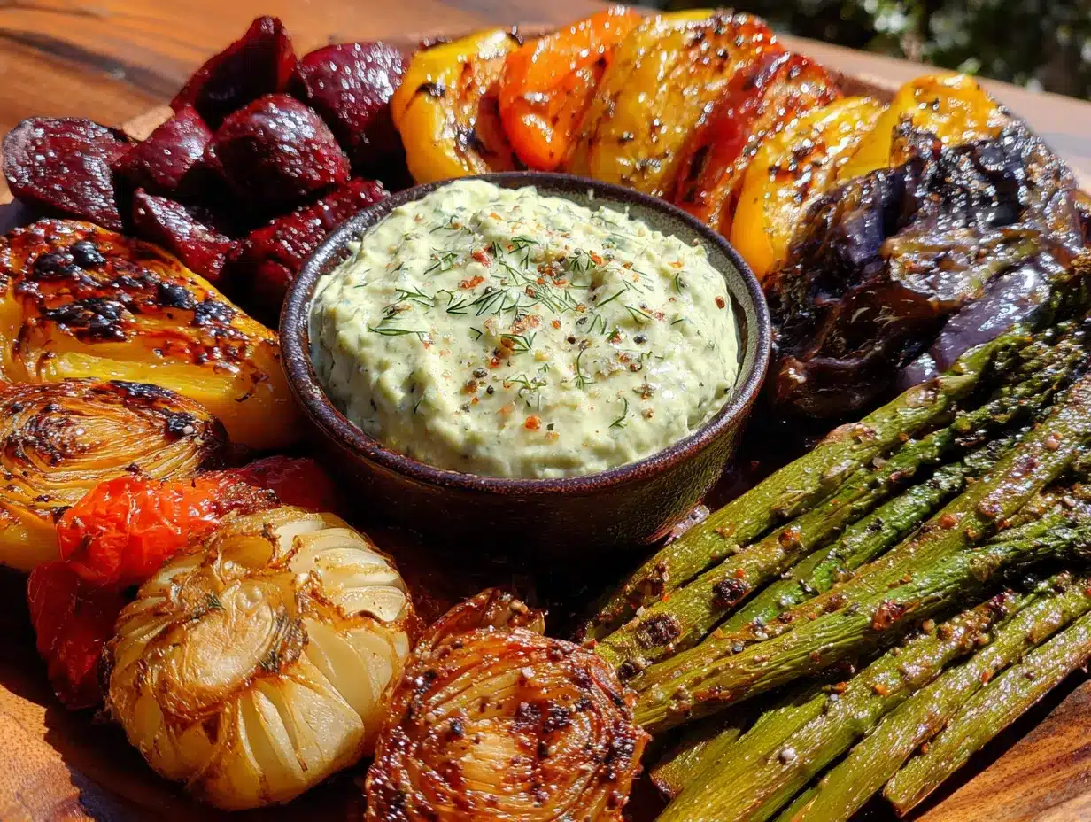 roasted garlic veggie tray with spooky ranch dip preparation steps