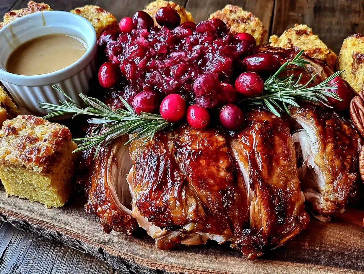 thanksgiving charcuterie board with turkey - featured image