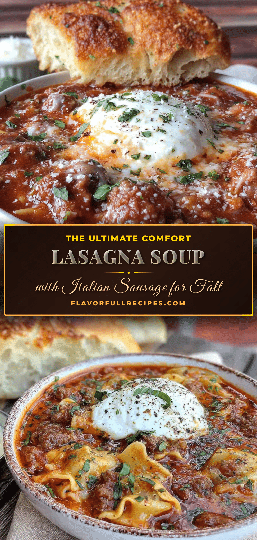 cozy lasagna soup with Italian sausage for fall recipe