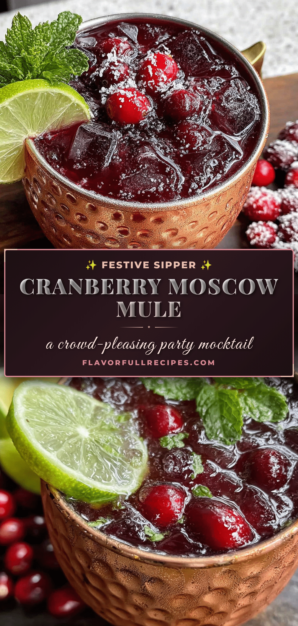 Festive Cranberry Moscow Mule Mocktail recipe