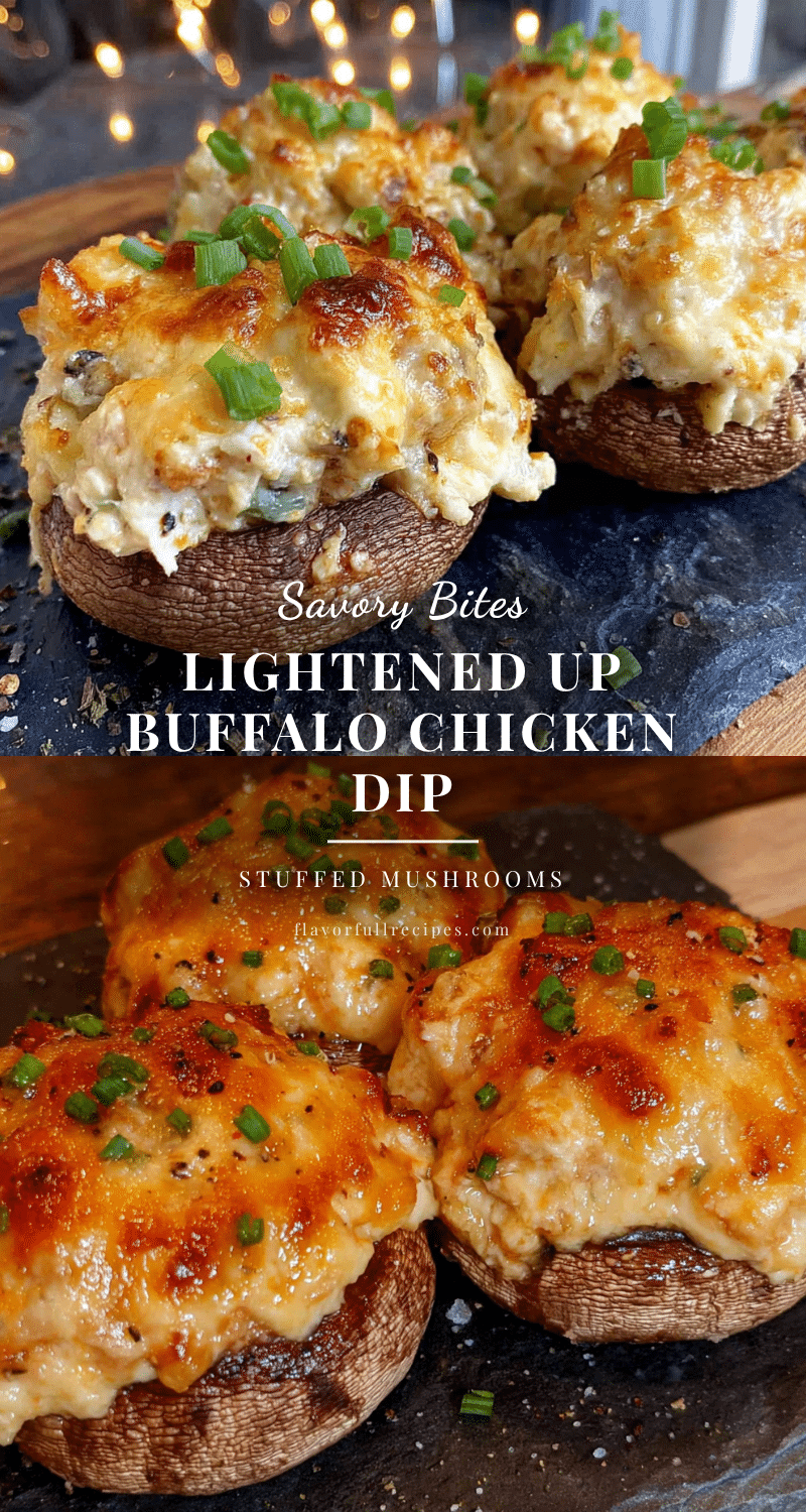 Lightened Up Buffalo Chicken Dip Stuffed Mushrooms recipe